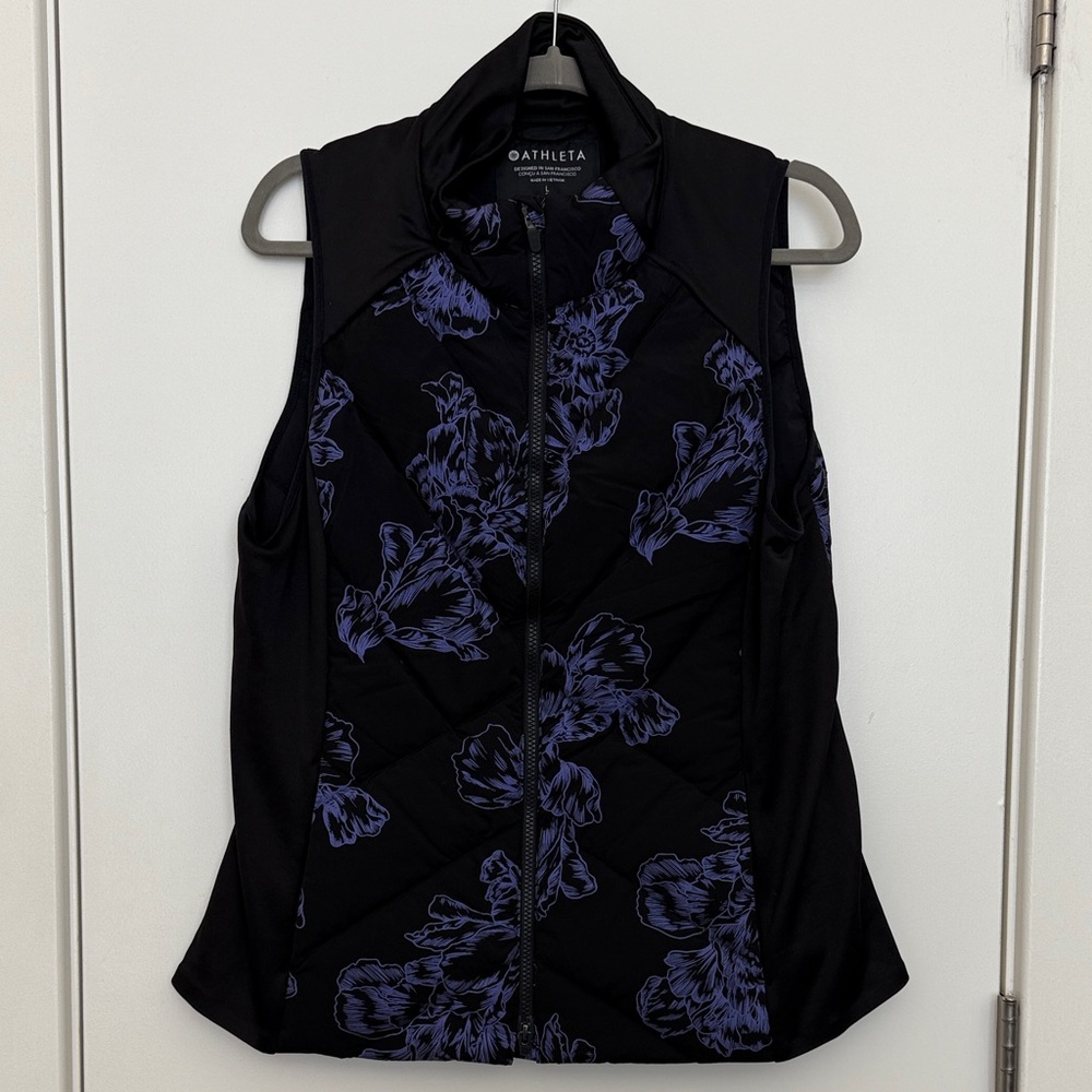 Athleta Black Vest with Purple Floral Design